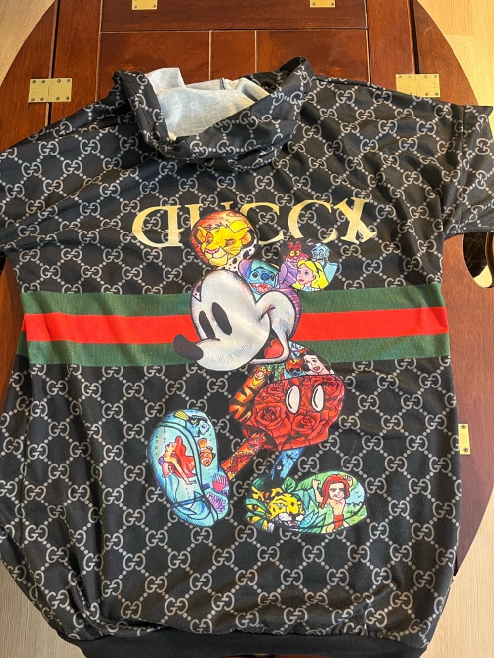 Gucci Black Monogram Graphic Disney Hoodie with Red & Green Stripe - Picture 7 of 9